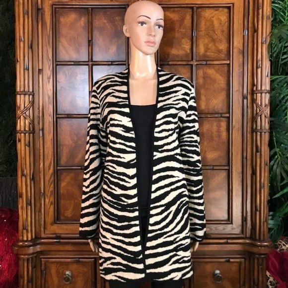 NWOT Kasper Wool Blend Jacquard Champagne Tiger Open Front...
